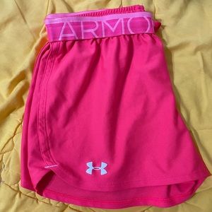 Pink under armor athletic shorts
